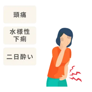 頭痛、水様性下痢、二日酔い