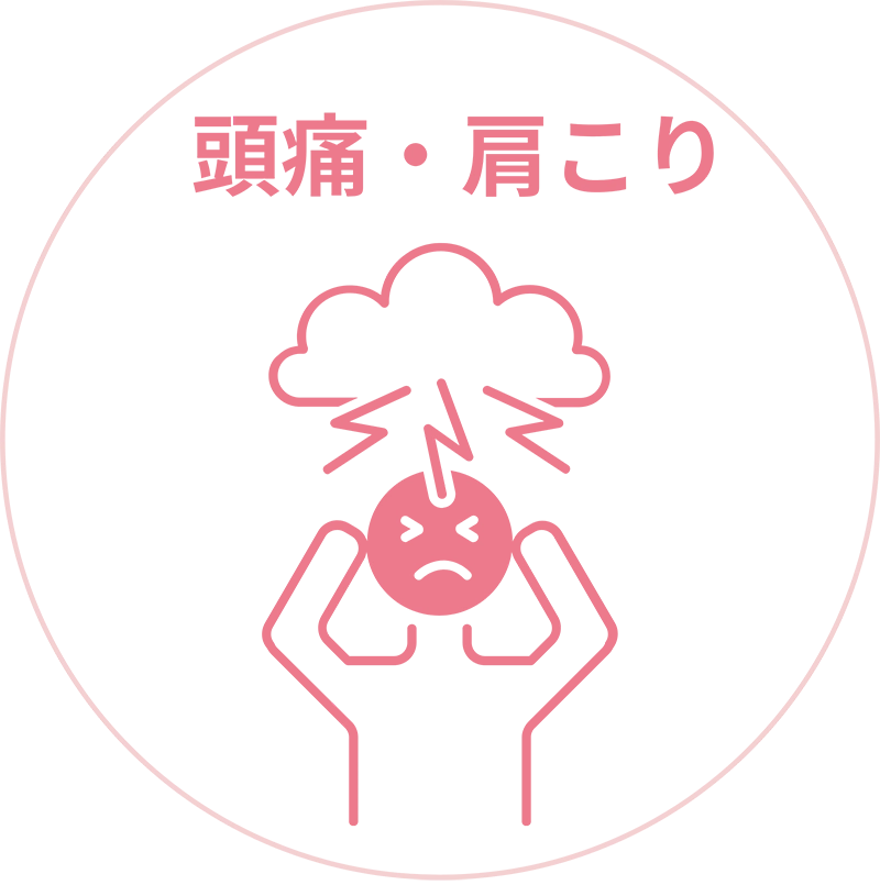更年期の症状説明。頭痛・肩こりのイメージ