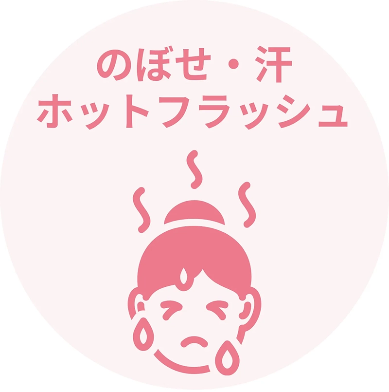 更年期の、のぼせ・ホットフラッシュでお悩みの方が産婦人科専門医にオンラインで相談できる保険診療の説明の画像。