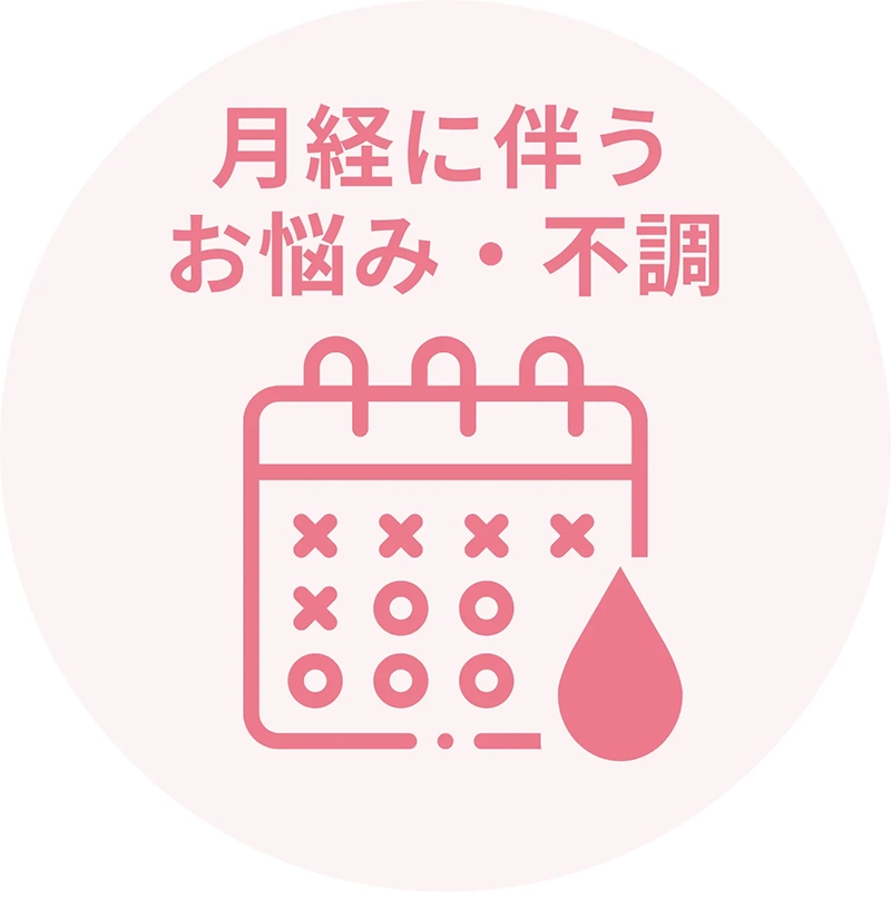月経に伴うお悩み・女性特有の不調を産婦人科専門医にオンラインで相談できる保険診療の説明の画像。